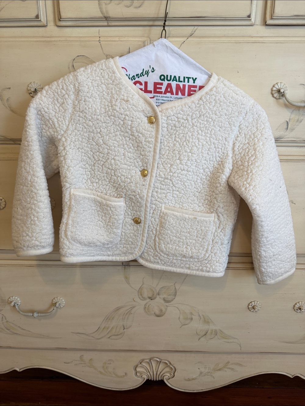 Crewcuts Cream Sherpa Pea Coat with Gold Buttons